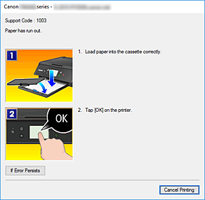 figure:Canon IJ Status Monitor Error display