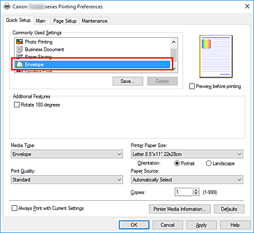 Imagen: selección de Sobre en Configuraciones más utilizadas de la ficha Configuración rápida