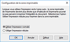 figure : Boîte de dialogue Configuration de la zone imprimable