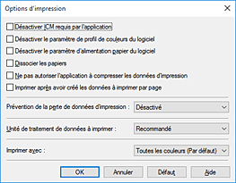 figure : Boîte de dialogue Options d'impression