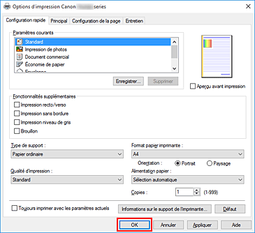 figure : OK dans l'onglet Configuration rapide