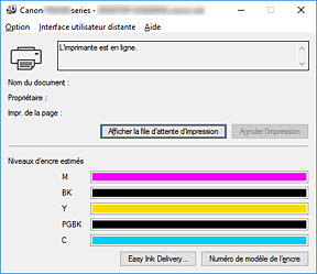 figure : Écran d'état d'imprimante Canon IJ