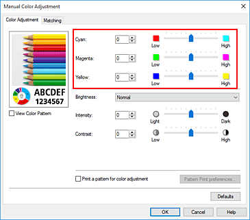 figura: Bilanciamento del colore nella finestra di dialogo Regolazione colore manuale