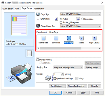 figure:Select Fit-to-Page for Page Layout on the Page Setup tab