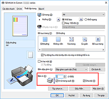 hình: Bản in trên tab Thiết lập trang