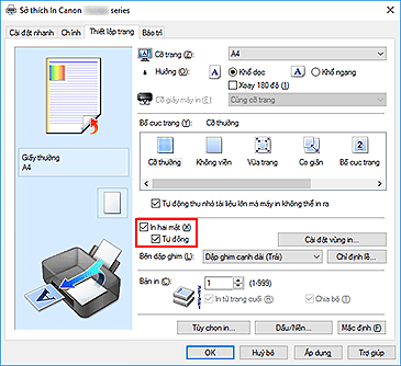 hình: Hộp kiểm In hai mặt trên tab Thiết lập trang