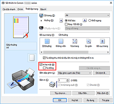 hình: Hộp kiểm In hai mặt trên tab Thiết lập trang