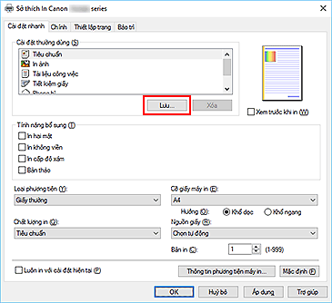 hình: Lưu... trên tab Cài đặt nhanh