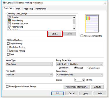 фигура: &bdquo;Save...&rdquo; в раздела &bdquo;Quick Setup&rdquo;