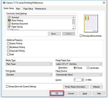 εικόνα:OK στην καρτέλα Γρήγορη διαμόρφωση