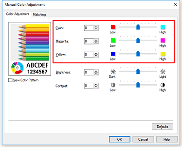 figure:Color balance in the Manual Color Adjustment dialog box