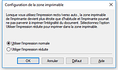 figure : Boîte de dialogue Configuration de la zone imprimable