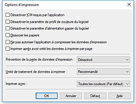 figure : Boîte de dialogue Options d'impression