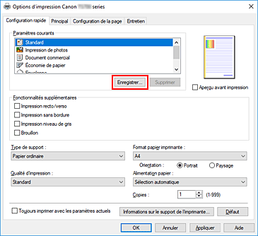 figure : Enregistrer... dans l'onglet Configuration rapide