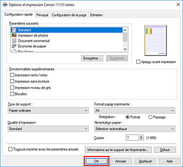 figure : OK dans l'onglet Configuration rapide