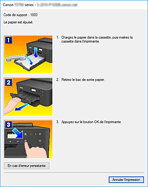 figure : Écran d'état d'imprimante Canon IJ-Affichage d'une erreur