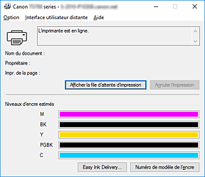 figure : Écran d'état d'imprimante Canon IJ