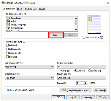 hình: Lưu... trên tab Cài đặt nhanh
