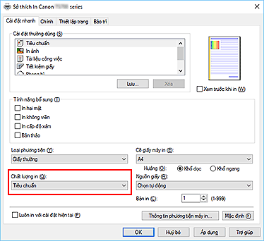 hình: Chất lượng in trên tab Cài đặt nhanh