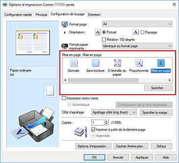 figure : Sélectionnez Mise en page comme Mise en page dans l'onglet Configuration de la page