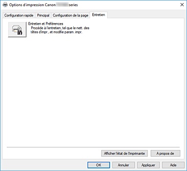 figure&nbsp;: Onglet Entretien
