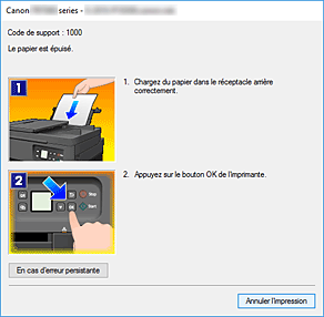 figure : Écran d'état d'imprimante Canon IJ-Affichage d'une erreur