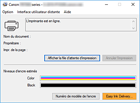 figure : Écran d'état d'imprimante Canon IJ