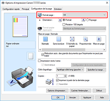 figure : Format page dans l'onglet Configuration de la page