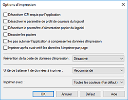 figure : Boîte de dialogue Options d'impression