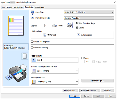 figure:Page Setup Tab