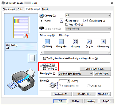 hình: Hộp kiểm In hai mặt trên tab Thiết lập trang