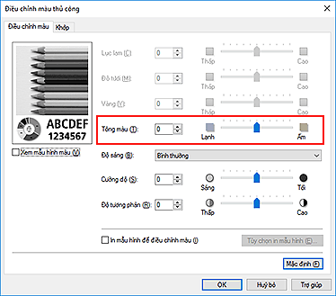 hình: Tông màu trong hộp thoại Điều chỉnh màu thủ công