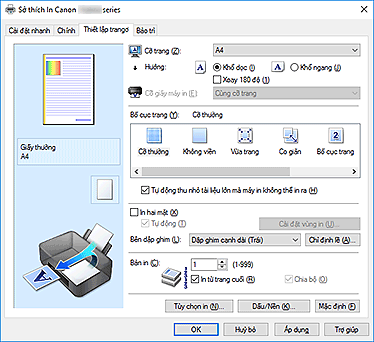 hình: Tab Thiết lập trang