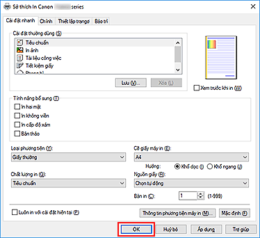 hình: OK trên tab Cài đặt nhanh
