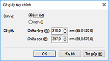 hình: Hộp thoại Cỡ giấy tùy chỉnh