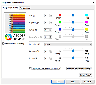 gambar: Pilih Cetak pola untuk pengaturan warna pada tab Pengaturan Warna