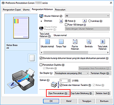 gambar: Opsi Pencetakan... pada tab Pengesetan Halaman