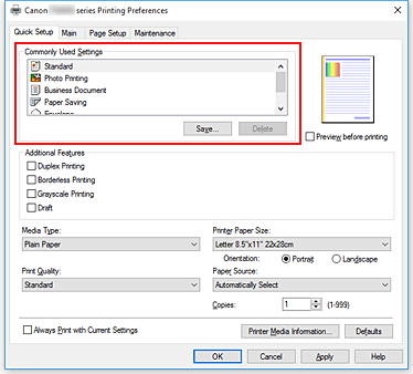 figura:Commonly Used Settings din fila Quick Setup