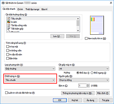 hình: Chất lượng in trên tab Cài đặt nhanh