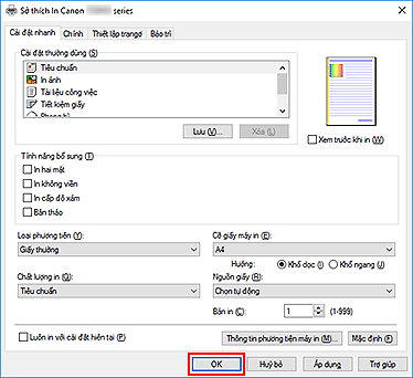 hình: OK trên tab Cài đặt nhanh