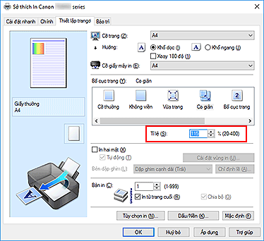 hình: Tỉ lệ trên tab Thiết lập trang