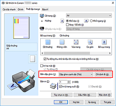 hình: Bên dập ghim trên tab Thiết lập trang