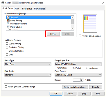 фигура: &bdquo;Save...&rdquo; в раздела &bdquo;Quick Setup&rdquo;