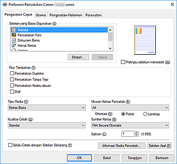 gambar: Tab Pengesetan Cepat