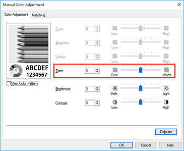 figura:Tone din caseta de dialog Manual Color Adjustment