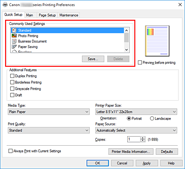 figura:Commonly Used Settings din fila Quick Setup