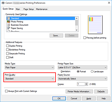 figura:Print Quality din fila Quick Setup