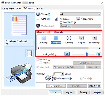 hình: Chọn Không viền cho Bố cục trang trên thanh Thiết lập trang