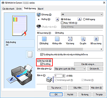 hình: Hộp kiểm In hai mặt trên tab Thiết lập trang