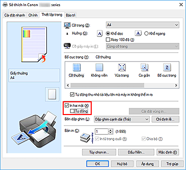 hình: Hộp kiểm In hai mặt trên tab Thiết lập trang